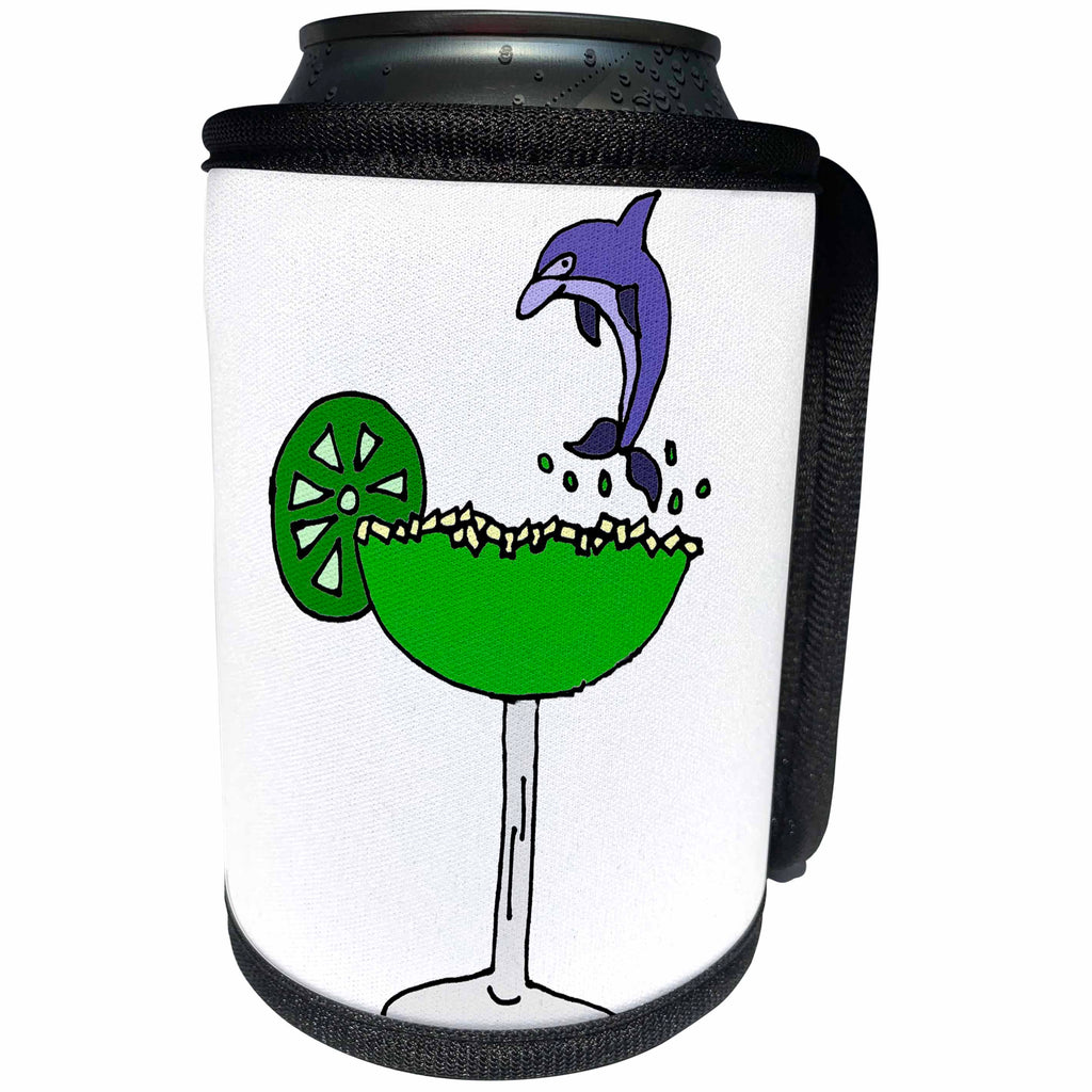 3dRose All Smiles Art at the Beach - Funny Dolphin Leaping above Lime Margarita Glass - Can Cooler Bottle Wrap (cc_243497)