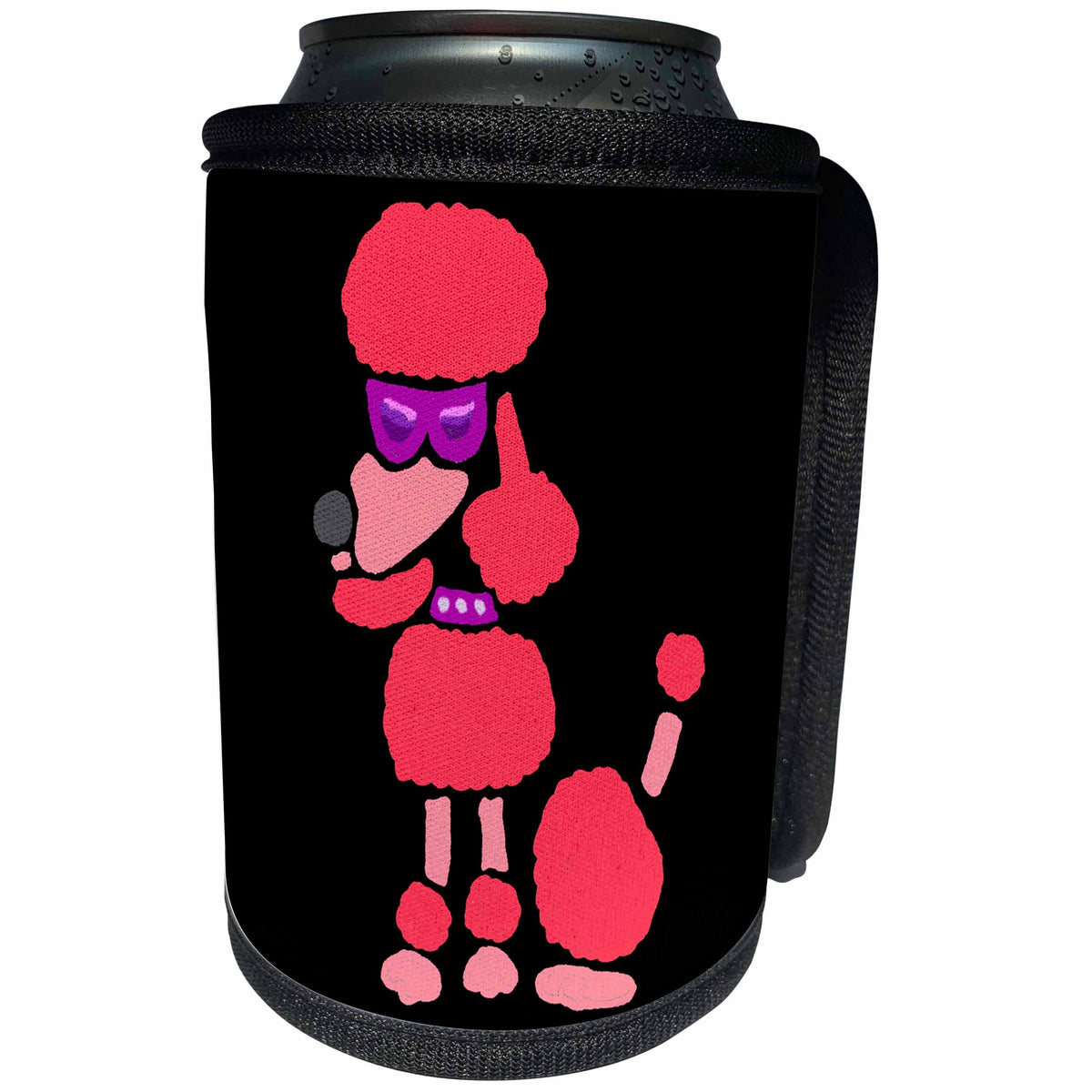 3dRose All Smiles Art Pets - Funny Cool Pink Poodle Wearing Sunglasses and Rhinestones - Can Cooler Bottle Wrap (cc_243499)