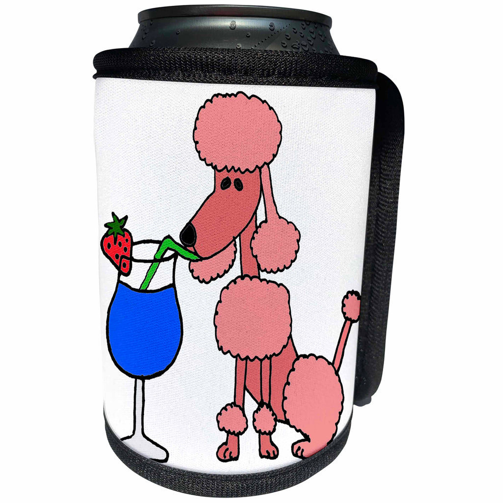 3dRose All Smiles Art Pets - Funny Pink Poodle Drinking Blue Daiquiri - Can Cooler Bottle Wrap (cc_243500)