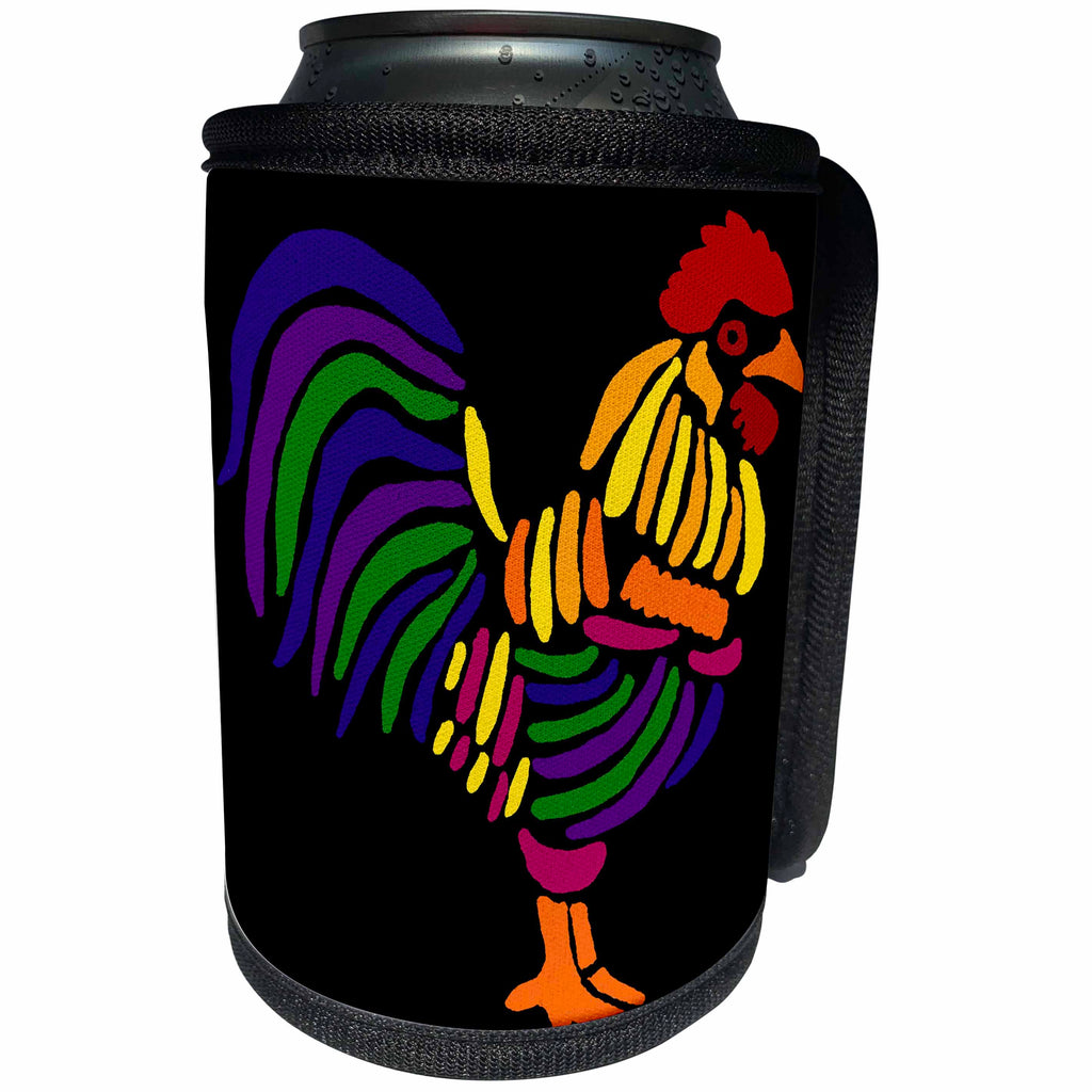 3dRose All Smiles Art Abstract - Artistic Colorful Fun Rooster Abstract Art Original - Can Cooler Bottle Wrap (cc_243503)