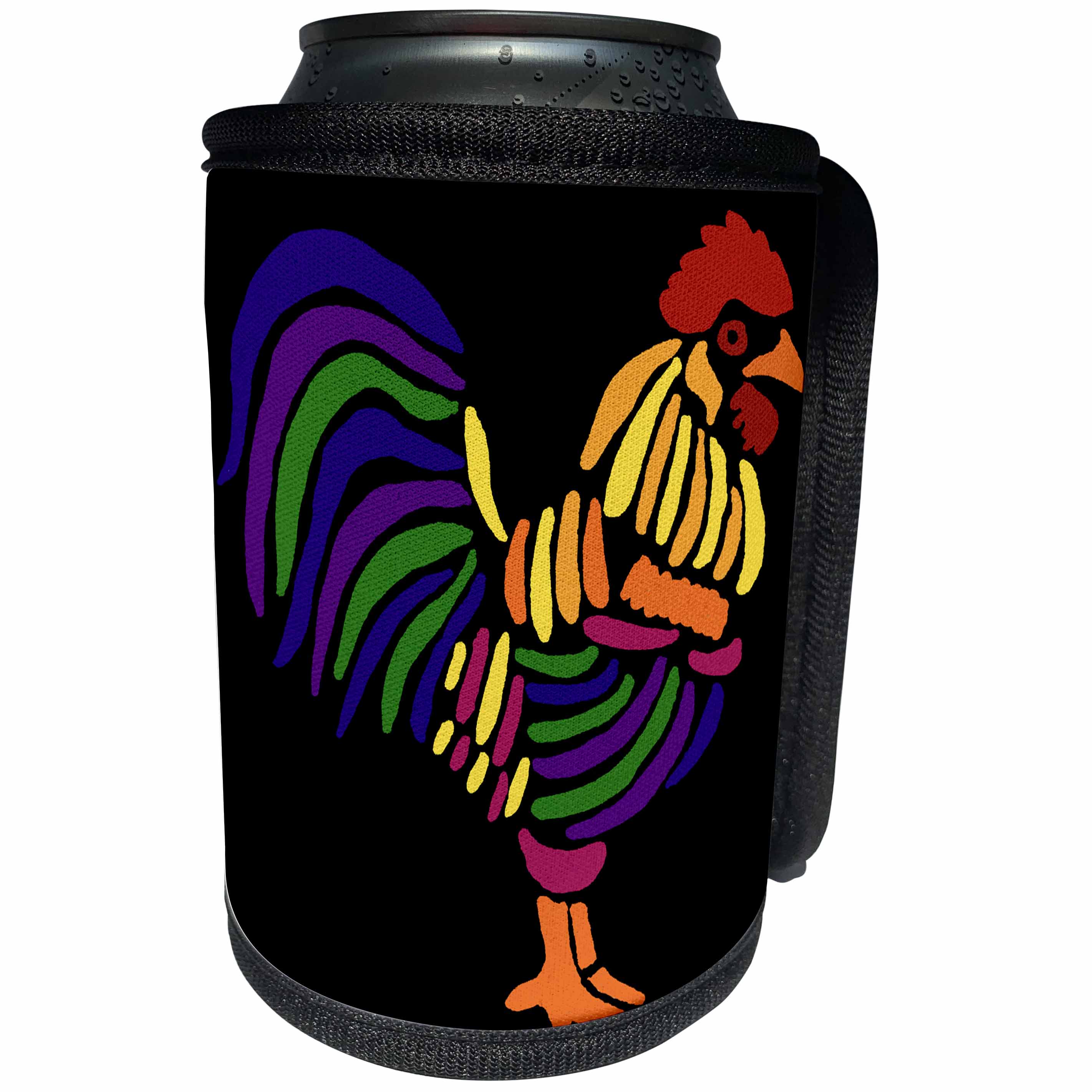 3dRose All Smiles Art Abstract - Artistic Colorful Fun Rooster Abstract Art Original - Can Cooler Bottle Wrap (cc_243503)