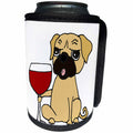 3dRose All Smiles Art Food and Drinks - Funny Cute Pug Dog Drinking Glass of Red Wine - Can Cooler Bottle Wrap (cc_243504)