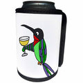 3dRose All Smiles Art Food and Drinks - Cool Funny Hummingbird Holding Glass of White Wine - Can Cooler Bottle Wrap (cc_243510)