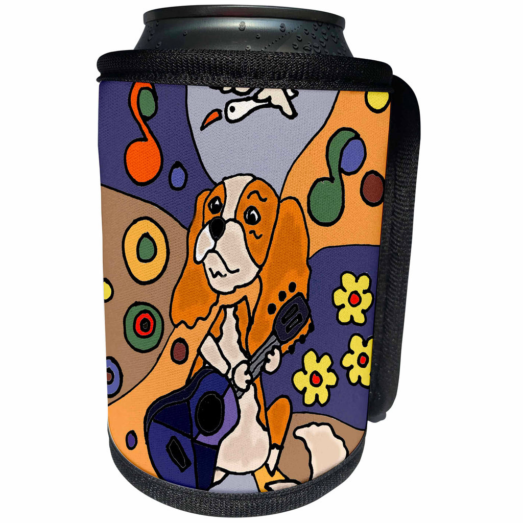 3dRose All Smiles Art Pets - Funny Cute Cavalier King Charles Spaniel Playing Guitar Art - Can Cooler Bottle Wrap (cc_243514)