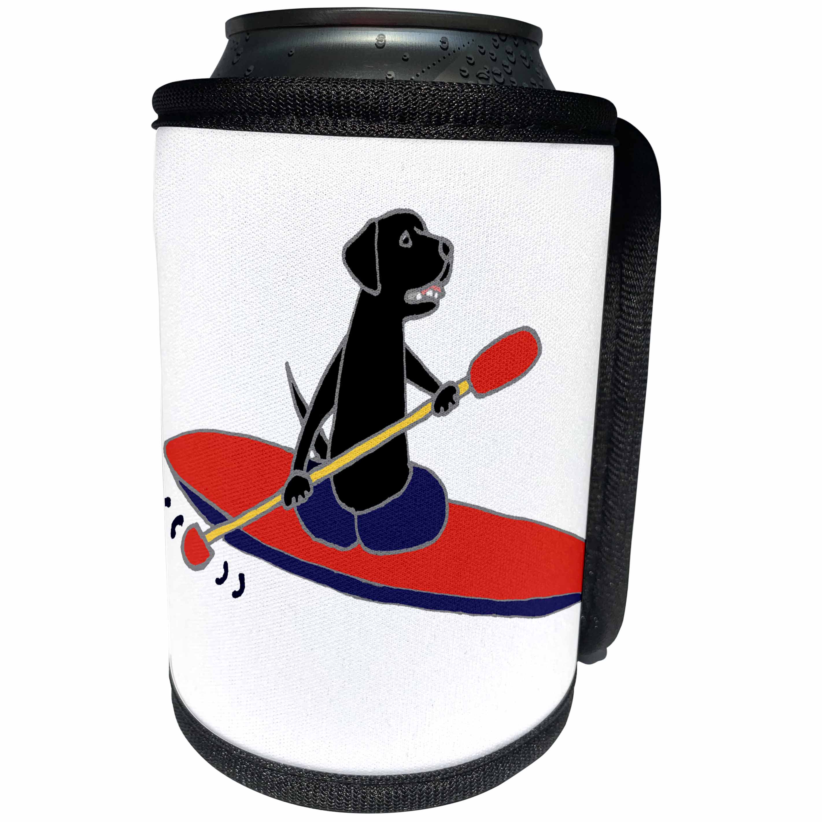 3dRose All Smiles Art Pets - Funny Black Labrador Retriever Dog is Kayaking - Can Cooler Bottle Wrap (cc_243516)