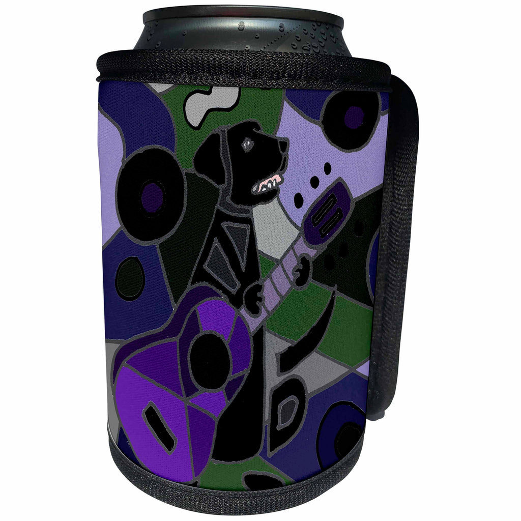 3dRose All Smiles Art Pets - Cool Funny Black Labrador Retriever Playing Guitar Art - Can Cooler Bottle Wrap (cc_243520)