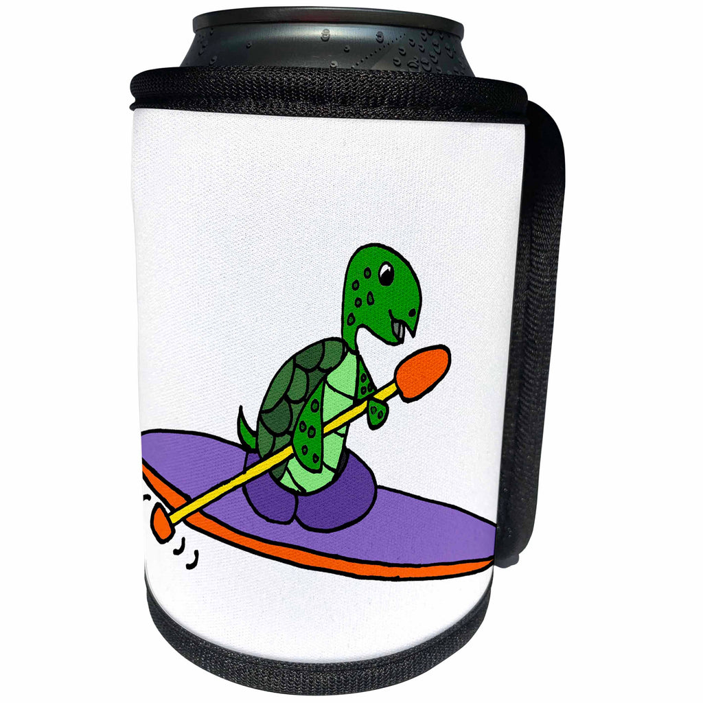 3dRose All Smiles Art Sports and Hobbies - Cool Funny Sea Turtle is Kayaking - Can Cooler Bottle Wrap (cc_243521)