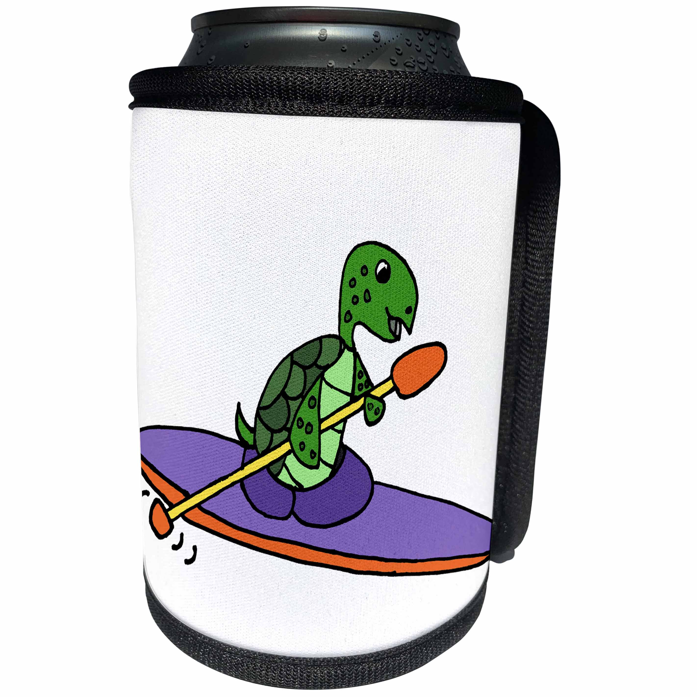 3dRose All Smiles Art Sports and Hobbies - Cool Funny Sea Turtle is Kayaking - Can Cooler Bottle Wrap (cc_243521)
