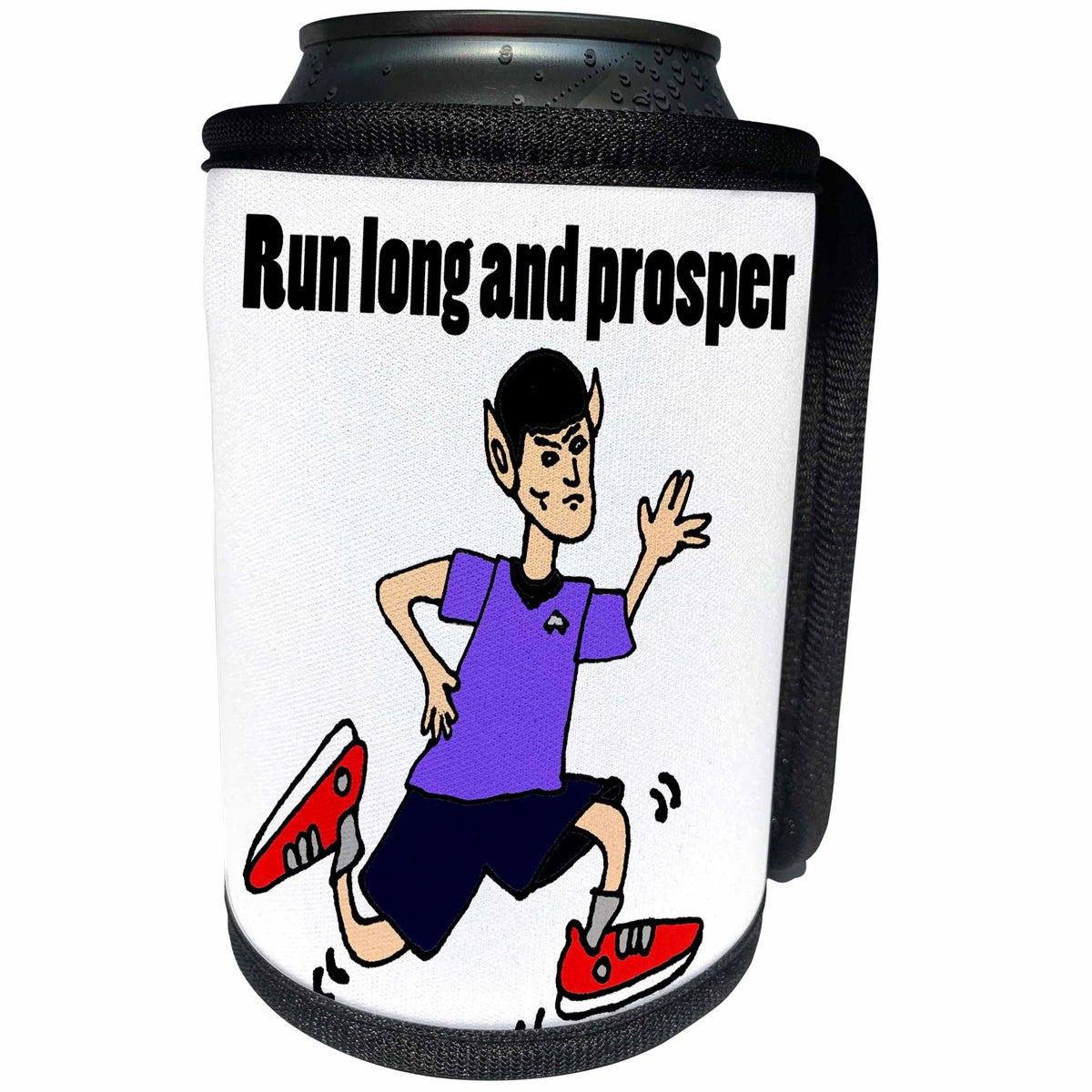3dRose All Smiles Art Sports and Hobbies - Funny Running Vulcan Cartoon Run Long and Prosper - Can Cooler Bottle Wrap (cc_243530)