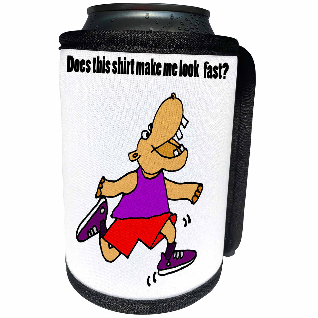 3dRose All Smiles Art Sports and Hobbies - Funny Running Hippo with Purple Tank Top and Sneakers - Can Cooler Bottle Wrap (cc_243531)