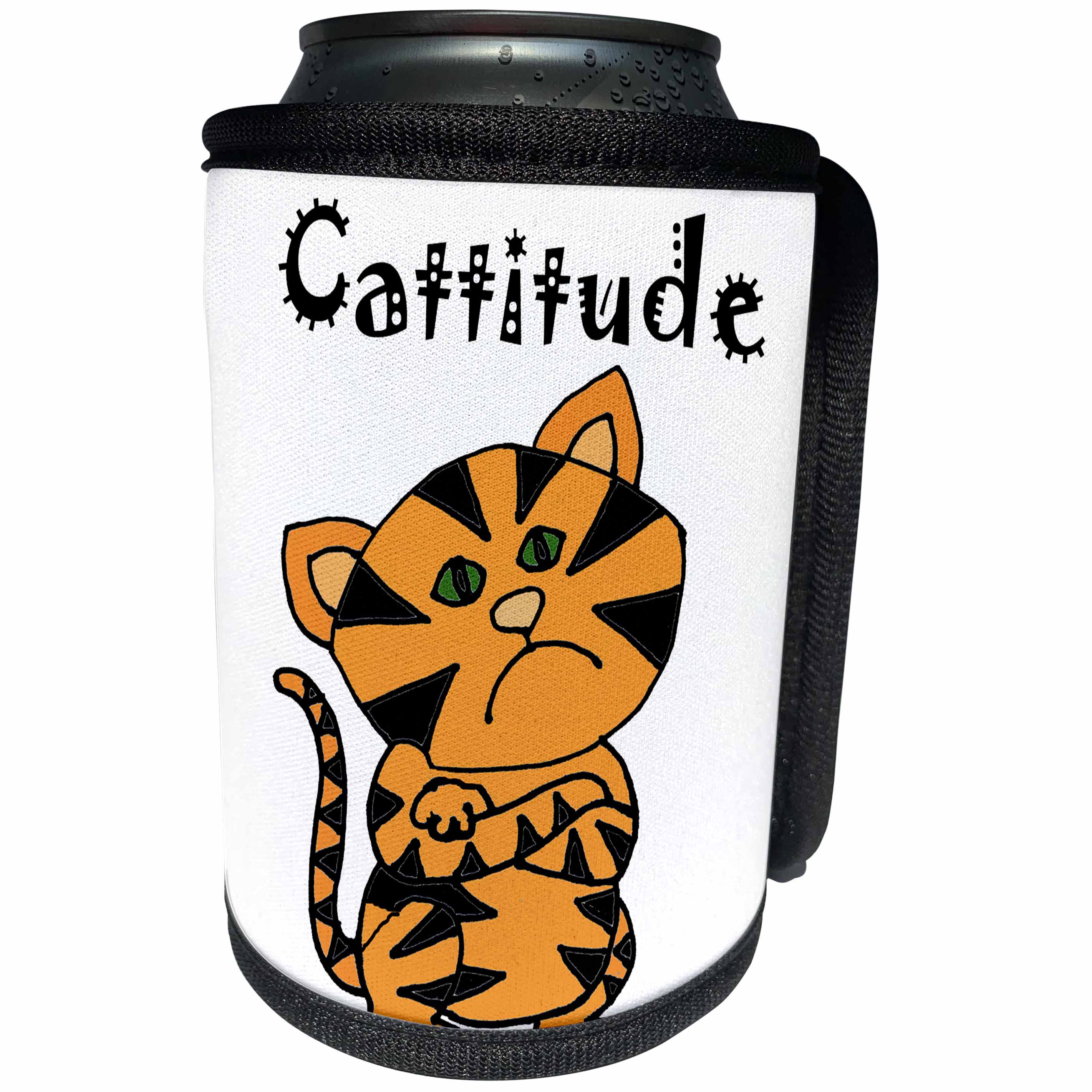 3dRose All Smiles Art Pets - Funny Orange Striped Cat with Attitude or Cattitude - Can Cooler Bottle Wrap (cc_243538)