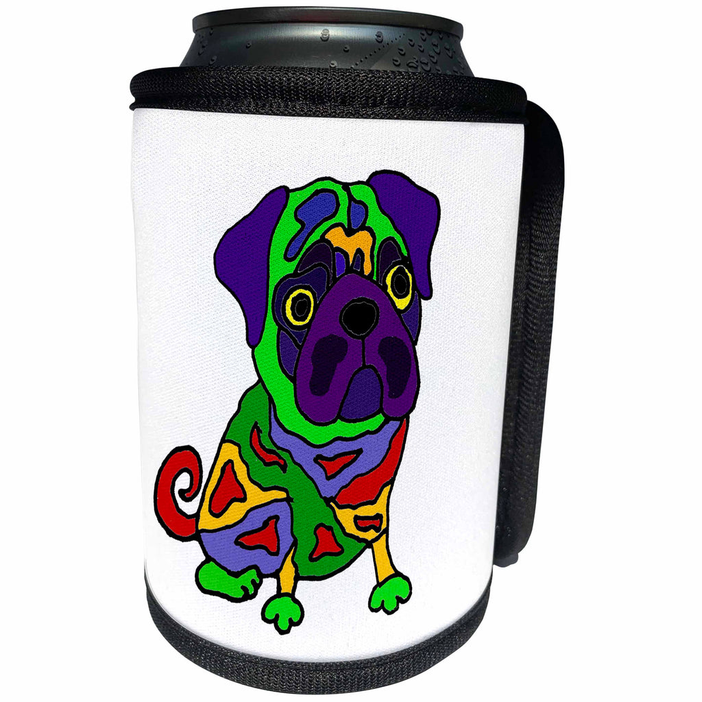 3dRose All Smiles Art Pets - Funny Colorful Pop Art Pug Puppy Dog Original - Can Cooler Bottle Wrap (cc_243539)