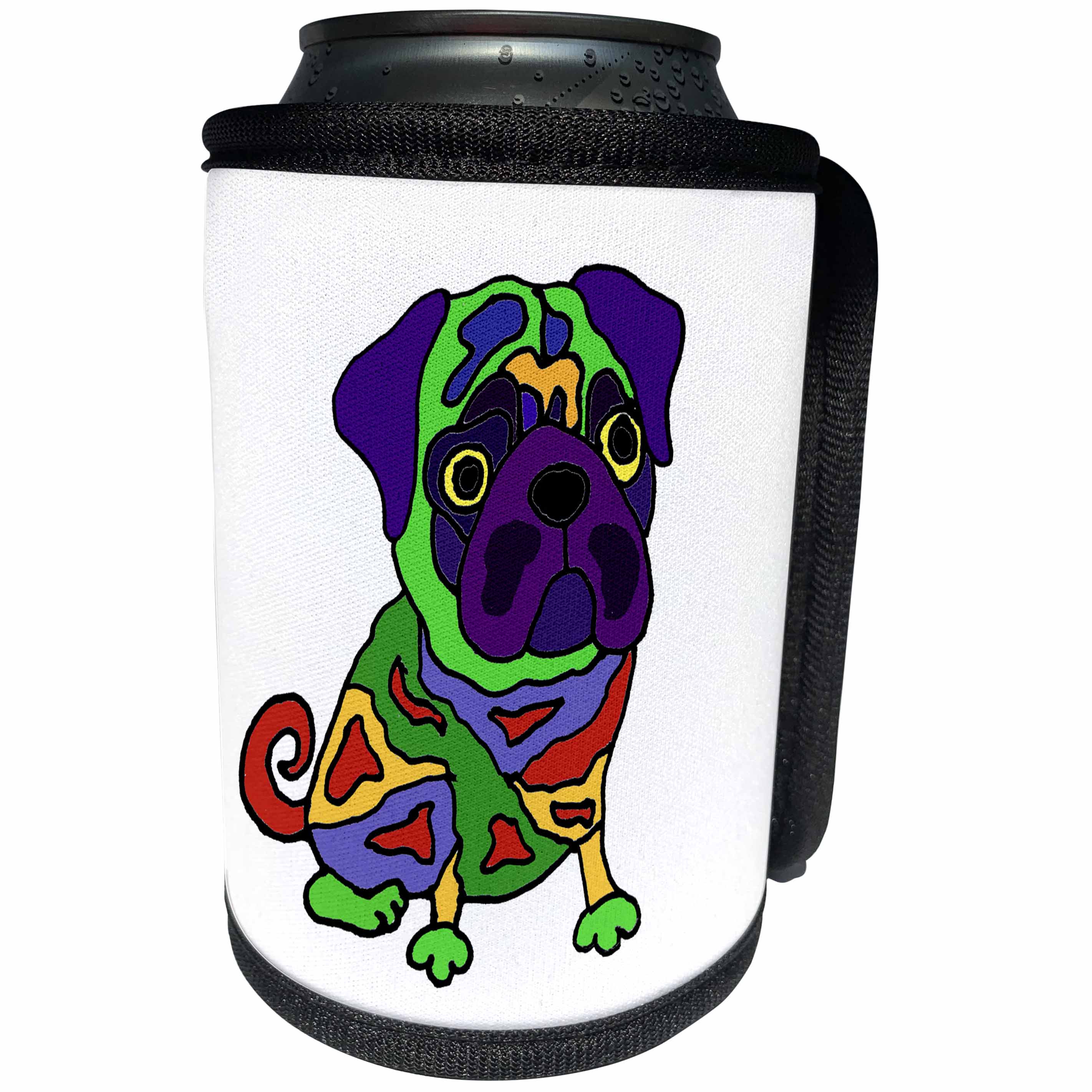 3dRose All Smiles Art Pets - Funny Colorful Pop Art Pug Puppy Dog Original - Can Cooler Bottle Wrap (cc_243539)