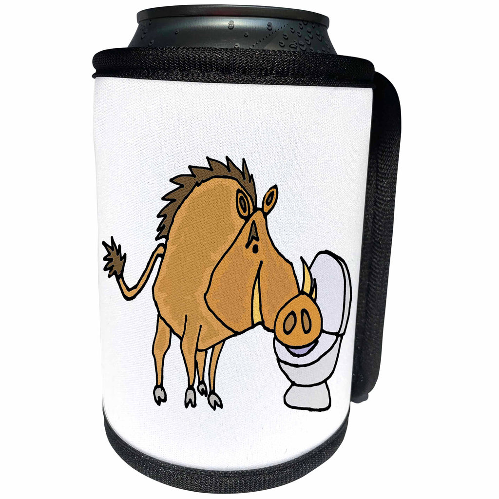 3dRose All Smiles Art Funny - Funny Warthog Drinking from Toilet Bowl Cartoon - Can Cooler Bottle Wrap (cc_243543)
