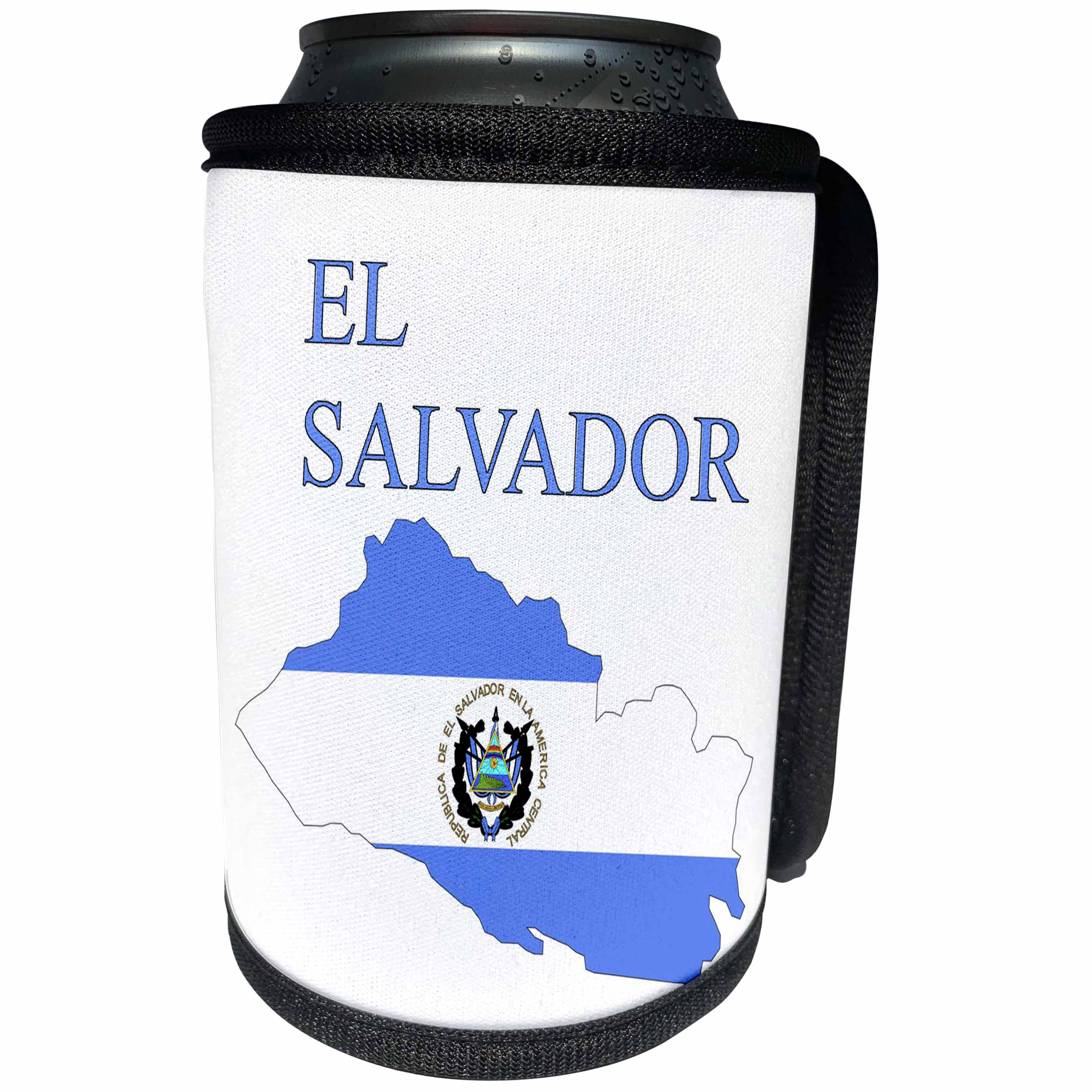 3dRose Florene Maps In Exotic Outline - Image of Exotic El Salvador Map In Flag Color With Seal - Can Cooler Bottle Wrap (cc_243563)