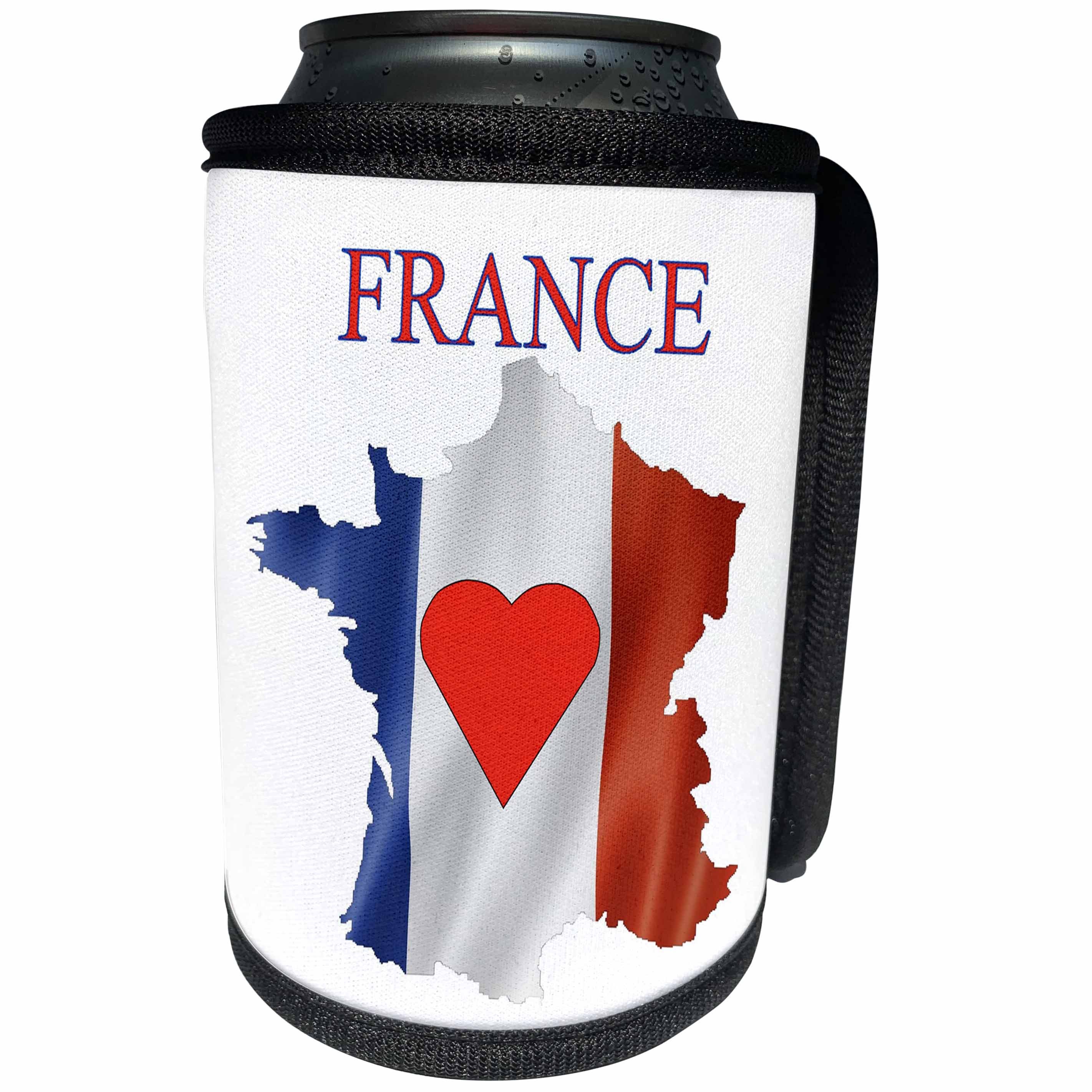 3dRose Florene Maps In Exotic Outline - Image of Exotic France Map In Flag Colors With Big Heart - Can Cooler Bottle Wrap (cc_243564)