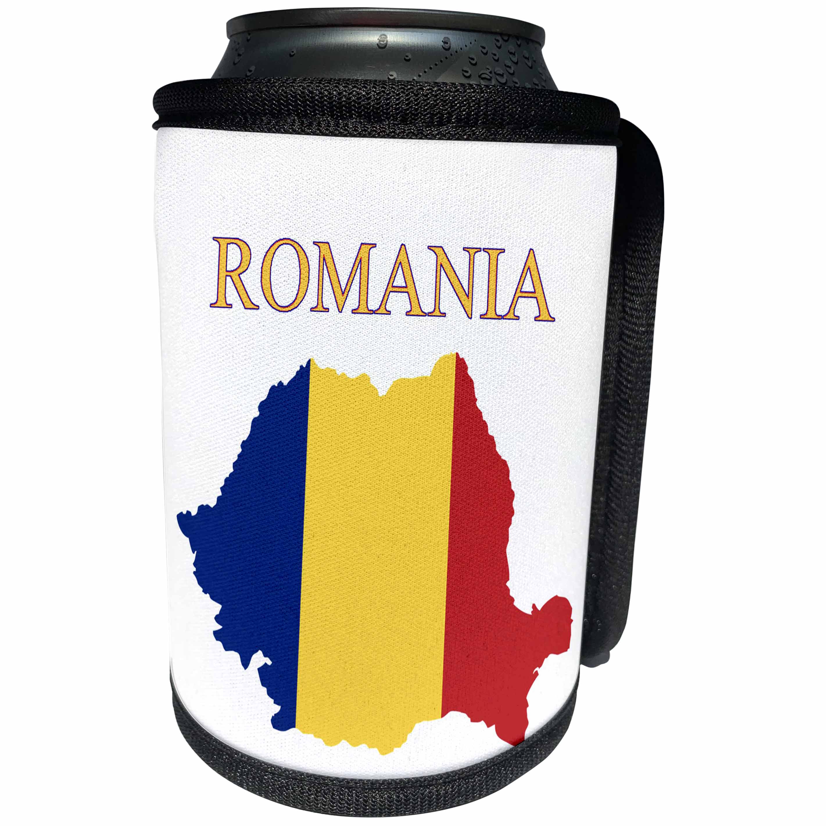 3dRose Florene Maps In Exotic Outline - Image of Exotic Romania Map In Flag Colors - Can Cooler Bottle Wrap (cc_243568)
