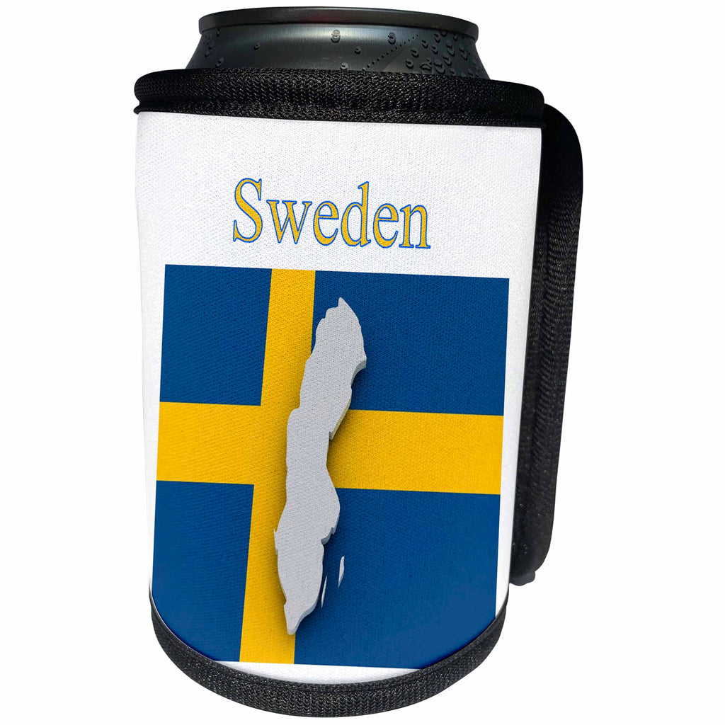 3dRose Florene Maps In Exotic Outline - Image of Exotic Sweden Map On Swedish Flag - Can Cooler Bottle Wrap (cc_243570)