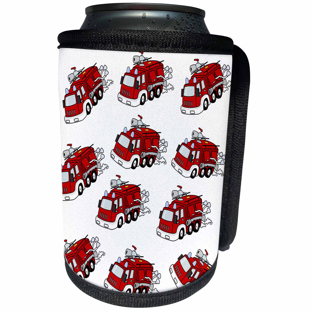 3dRose Florene Décor III - Image of Adorable Cartoon Fire Engine Repeat Pattern - Can Cooler Bottle Wrap (cc_243572)