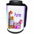 3dRose Florene Jewish Themes - Image of Purim Cartoon With Grogger Masks And Magen David - Can Cooler Bottle Wrap (cc_243583)