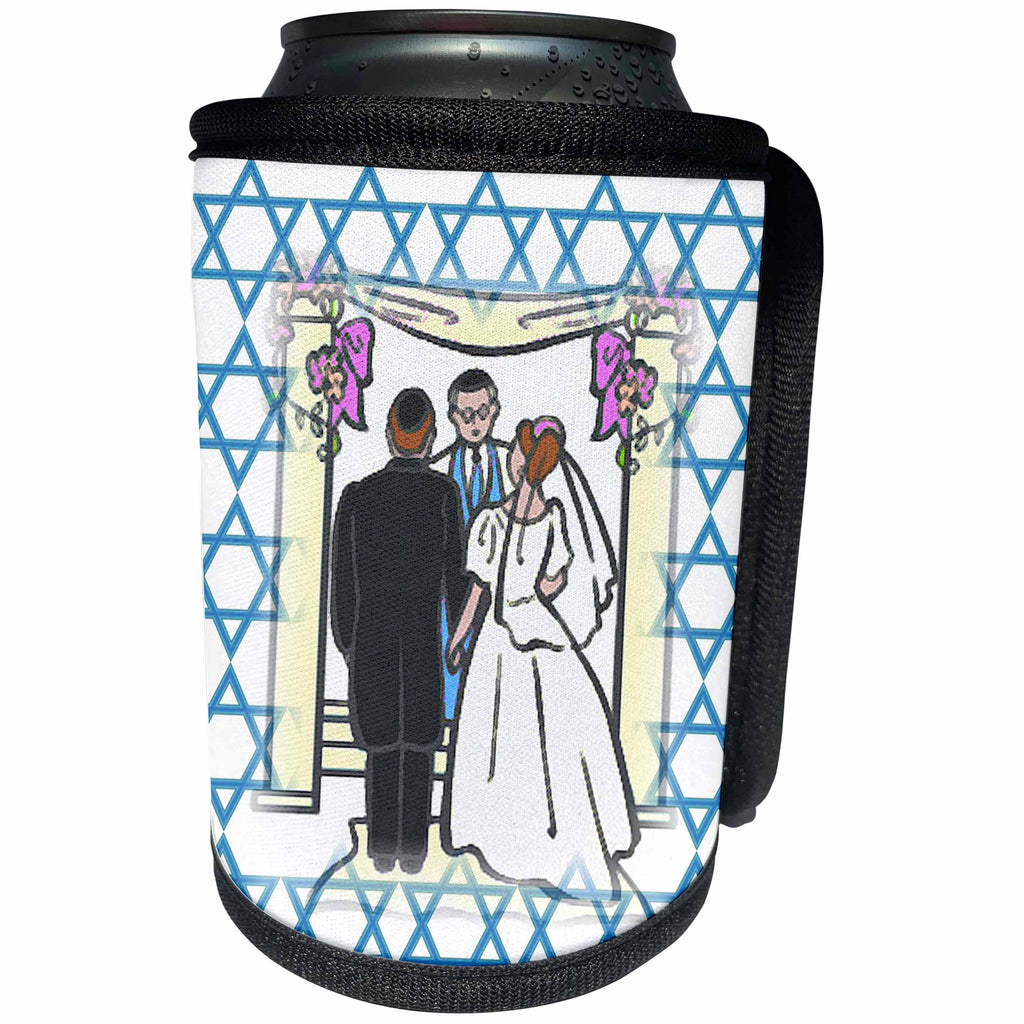 3dRose Florene Jewish Themes - Image of Bride And Groom Under Chuppah On Jewish Stars - Can Cooler Bottle Wrap (cc_243584)