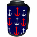 3dRose Florene Nautical Décor - Image of Red And White Anchors In Rows On Navy Blue - Can Cooler Bottle Wrap (cc_243591)