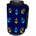 3dRose Florene Nautical Décor - Image of Blue And Yellow Anchors On Navy Blue - Can Cooler Bottle Wrap (cc_243592)