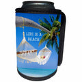 3dRose Florene Numbers Symbols And Sayings - Image of Life Is A Beach With Ocean Palm And Hammock - Can Cooler Bottle Wrap (cc_243597)