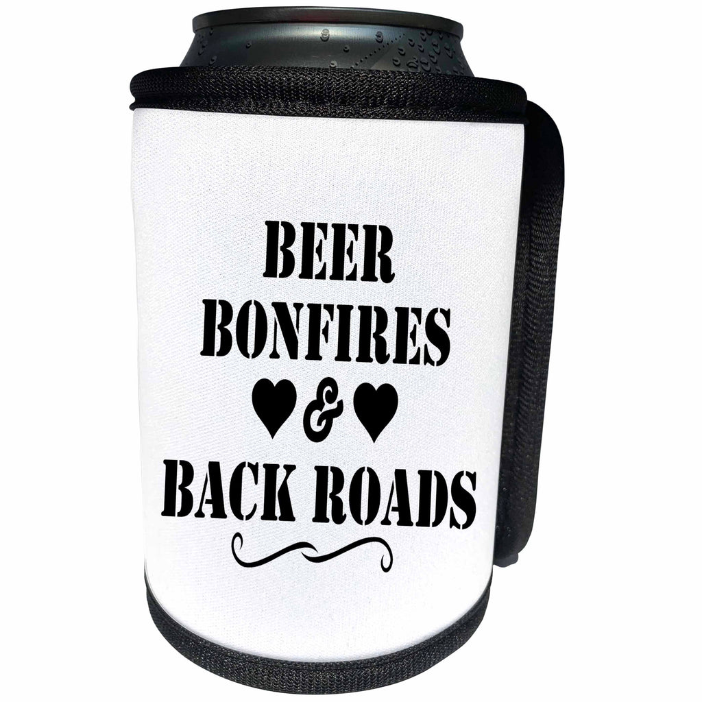 3dRose Tory Anne Collections Quotes - BEER BONFIRES AND BACK ROADS - Can Cooler Bottle Wrap (cc_243928)