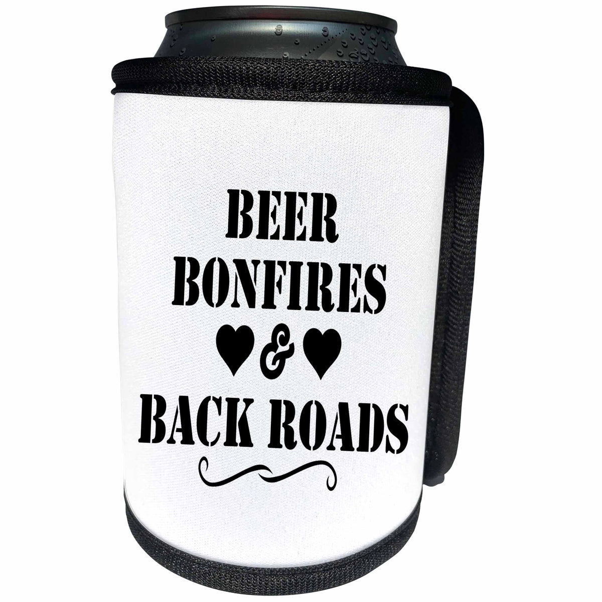 3dRose Tory Anne Collections Quotes - BEER BONFIRES AND BACK ROADS - Can Cooler Bottle Wrap (cc_243928)