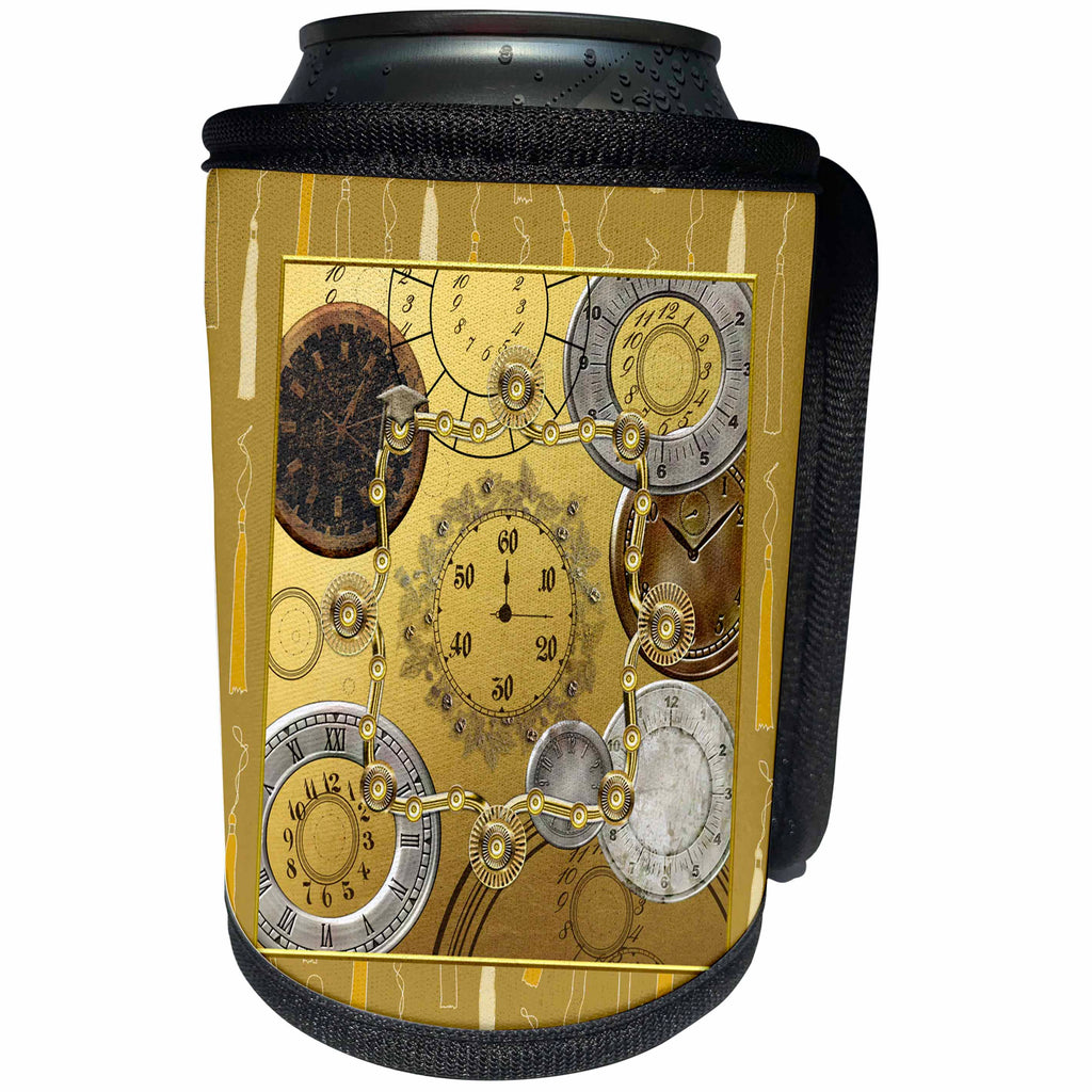 3dRose Beverly Turner Graduation Design - Time Pieces, Clocks, Graduation Caps, and Tassels, Gold Frame - Can Cooler Bottle Wrap (cc_244191)