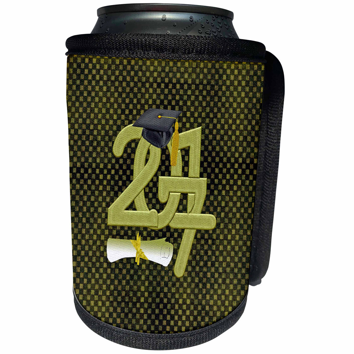 3dRose Beverly Turner Graduation Design - Green 2017 Graduation Cap and Diploma Green, Black Square Background - Can Cooler Bottle Wrap (cc_244240)