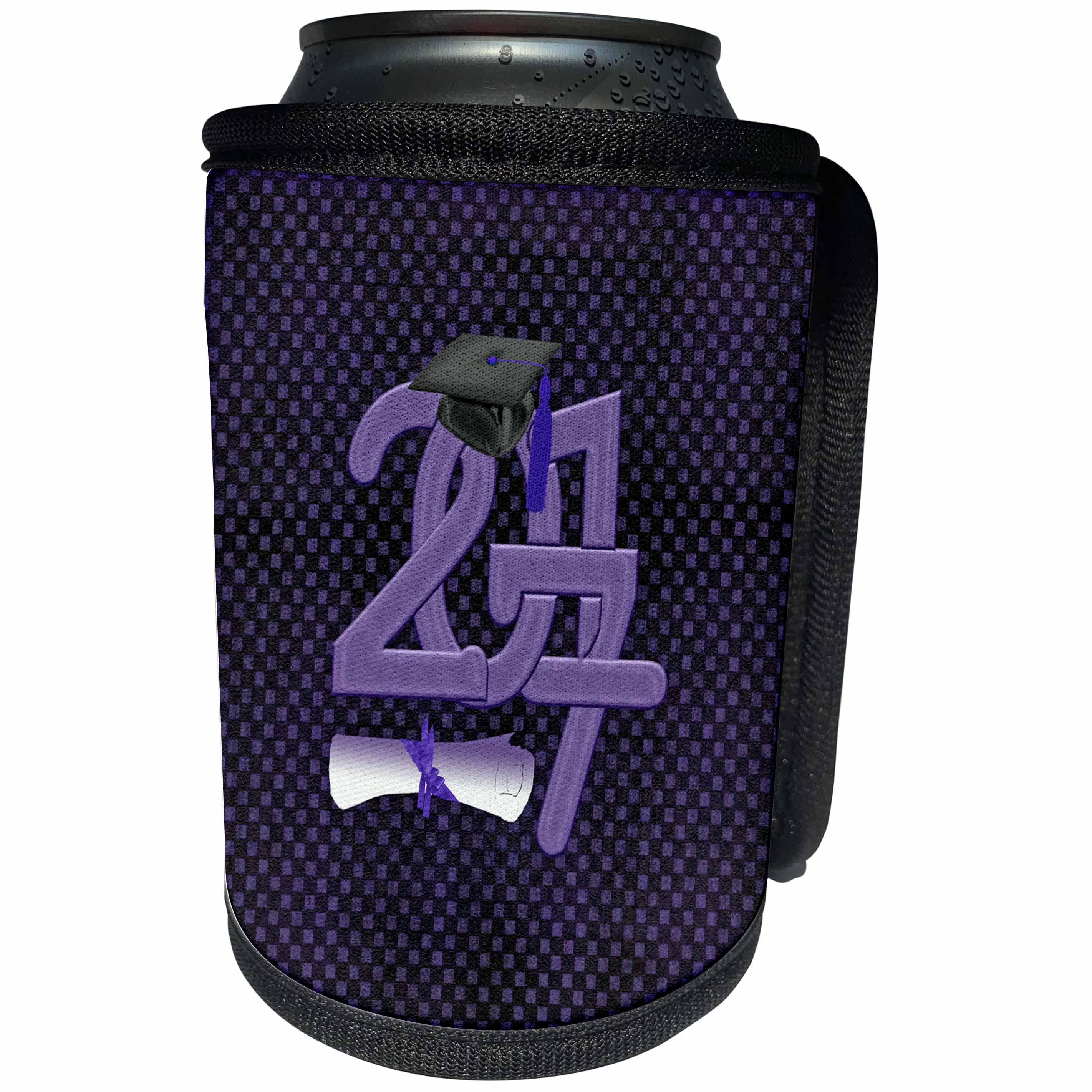 3dRose Beverly Turner Graduation Design - Purple 2017 Graduation Cap and Diploma Purple, Black Square Background - Can Cooler Bottle Wrap (cc_244241)