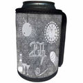 3dRose Beverly Turner New Years Design - New Year 2017, Ball, Champagne, Glasses, Clock, Balloon, Whistle, Gray - Can Cooler Bottle Wrap (cc_244243)