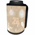 3dRose Beverly Turner New Years Design - New Year 2017, Champagne, Glasses, Clock, Balloon, Whistle, Peach - Can Cooler Bottle Wrap (cc_244246)
