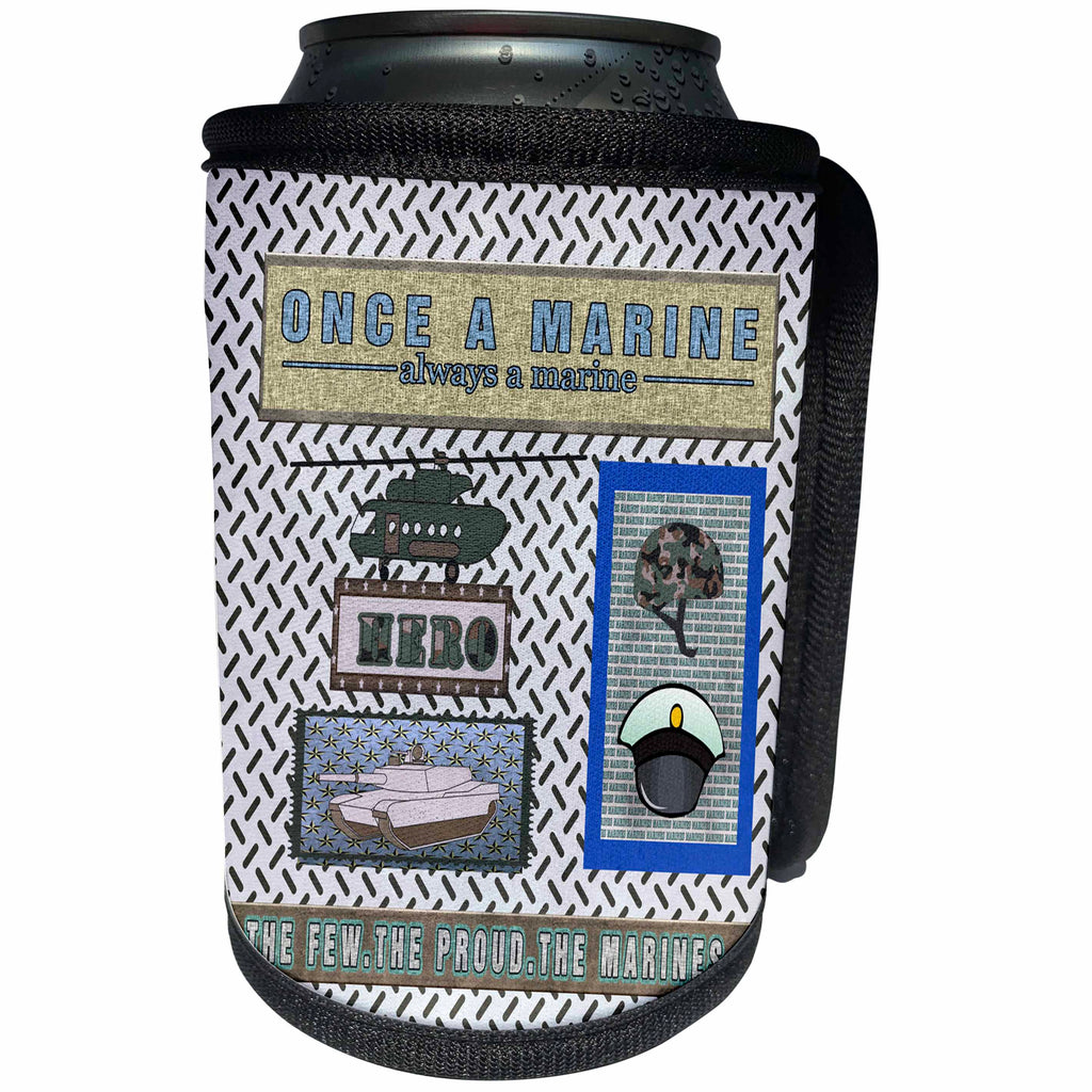 3dRose Beverly Turner Military Design - Once a Marine, Always a Marine, Helicopter, Hero, Tank, Few, Proud - Can Cooler Bottle Wrap (cc_244255)