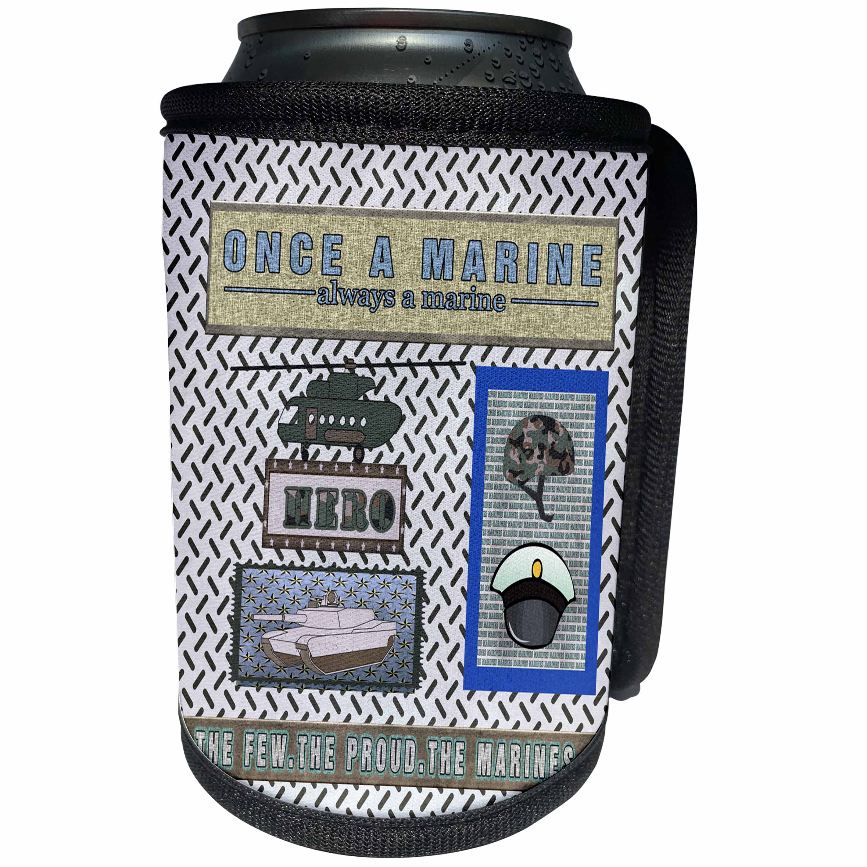 3dRose Beverly Turner Military Design - Once a Marine, Always a Marine, Helicopter, Hero, Tank, Few, Proud - Can Cooler Bottle Wrap (cc_244255)