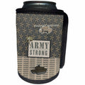 3dRose Beverly Turner Military Design - Army Proud, Helicopter, Tank, Helmet, stars, Gray, Blue, Tan - Can Cooler Bottle Wrap (cc_244256)