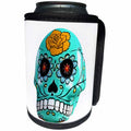 3dRose Boehm Graphics Holiday Carnival and Mardi Gras - Candy Skull in Aqua for Day of the Dead - Can Cooler Bottle Wrap (cc_244274)