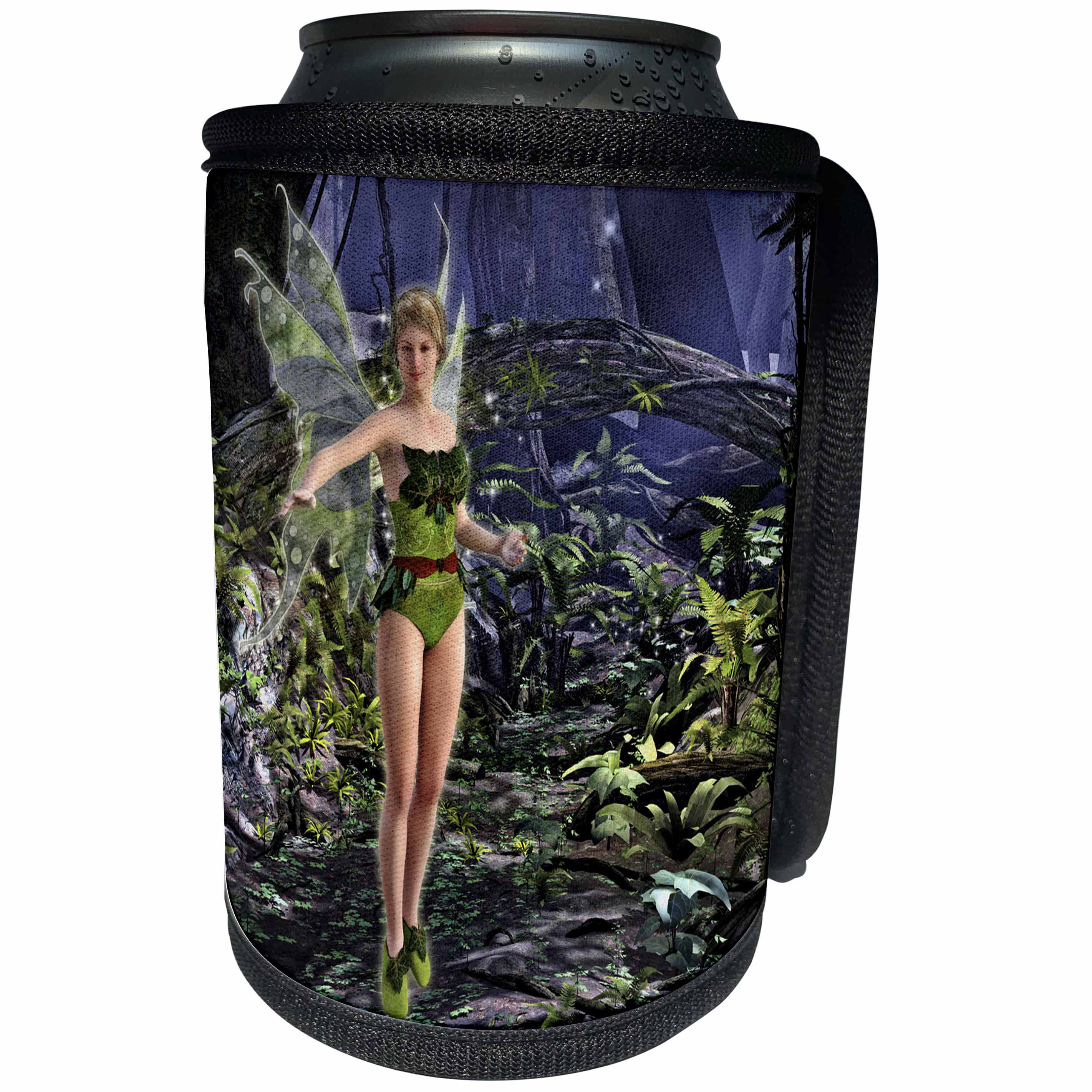 3dRose Boehm Graphics Fairytale - Dark Forest Fairy in Green - Can Cooler Bottle Wrap (cc_244275)