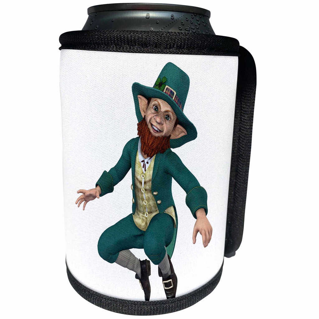 3dRose Boehm Graphics Holiday Saint Patricks Day - A Leaping Leprechaun dressed in Green - Can Cooler Bottle Wrap (cc_244281)