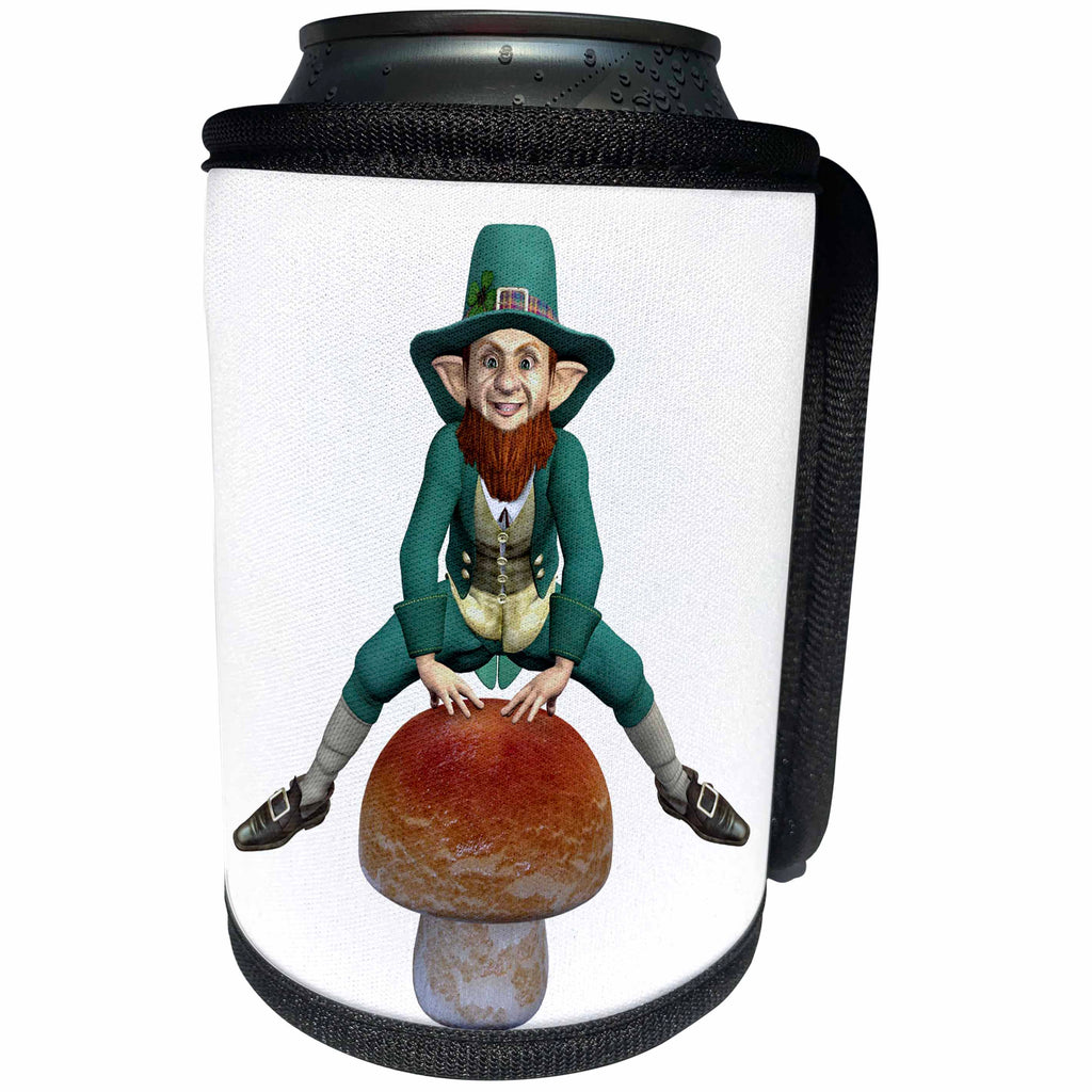 3dRose Boehm Graphics Holiday Saint Patricks Day - A Leprechaun Vaulting a Mushroom - Can Cooler Bottle Wrap (cc_244285)
