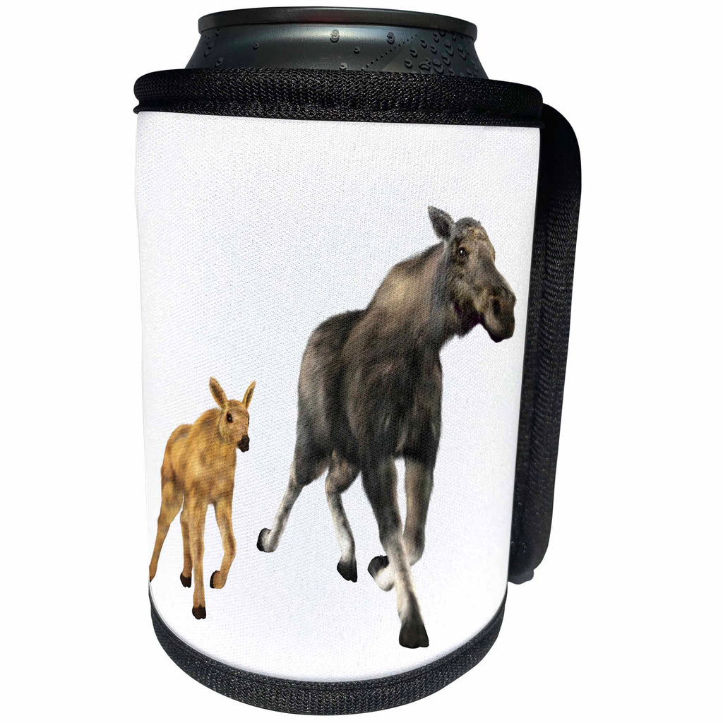 3dRose Boehm Graphics Animal - A Moose Mother and Small Child - Can Cooler Bottle Wrap (cc_244287)