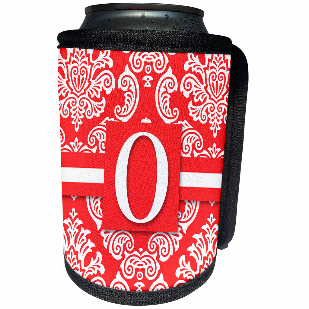 3dRose Doreen Erhardt Monogrammed Collection - Feminine Damask in Pinky Salmon Monogram Letter O - Can Cooler Bottle Wrap (cc_244637)