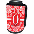 3dRose Doreen Erhardt Monogrammed Collection - Feminine Damask in Pinky Salmon Monogram Letter O - Can Cooler Bottle Wrap (cc_244637)