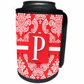 3dRose Doreen Erhardt Monogrammed Collection - Feminine Damask in Pinky Salmon Monogram Letter P - Can Cooler Bottle Wrap (cc_244638)