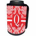 3dRose Doreen Erhardt Monogrammed Collection - Letter Q Monogram in Peach and White Vintage Damask Print - Can Cooler Bottle Wrap (cc_244639)