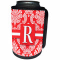 3dRose Doreen Erhardt Monogrammed Collection - Letter R Monogram in Peach and White Vintage Damask Print - Can Cooler Bottle Wrap (cc_244640)