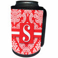 3dRose Doreen Erhardt Monogrammed Collection - Vintage Peach and White Damask with Letter S Monogram - Can Cooler Bottle Wrap (cc_244641)