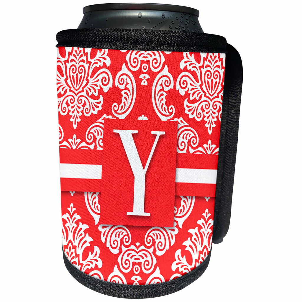3dRose Doreen Erhardt Monogrammed Collection - Letter Y Monogram in a Peachy Salmon Vintage Damask - Can Cooler Bottle Wrap (cc_244645)